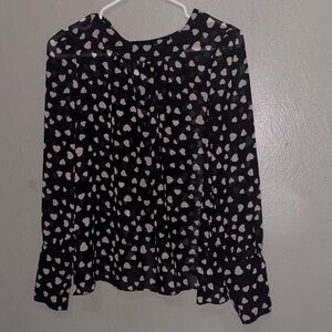 New York & Company Black Blouse with Pink Heart Print